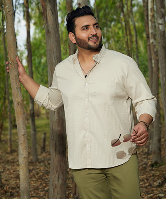 Instafab Plus Men Solid Casual Beige Shirt