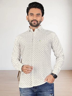 ISUEL FAB Men Printed Formal White Shirt