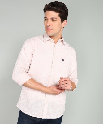 U.S. POLO ASSN. Men Printed Casual Pink Shirt