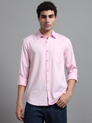 Proword Men Solid Casual Pink Shirt