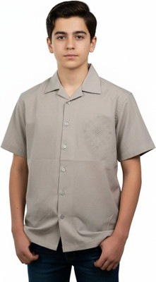 FABFARM Boys Solid Beach Wear Grey Shirt
