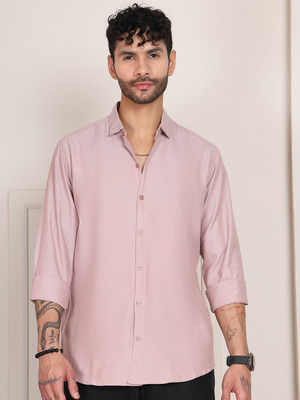 Tanip Men Solid Casual Pink Shirt