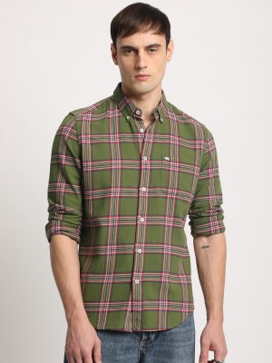 THE BEAR HOUSE Men Checkered Casual Green Shirt