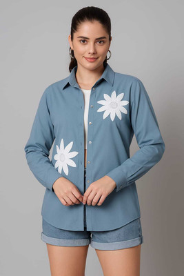 SHEHZADI ONLINE Women Embroidered Casual Black Shirt