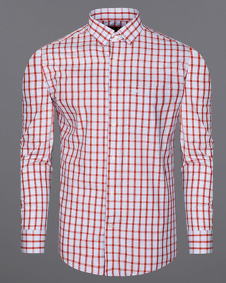 HOC Men Checkered Casual White, Red Shirt