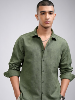 HIGHLANDER Men Printed Casual Green Shirt