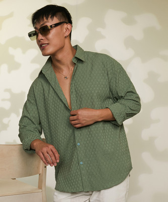 CAMPUS SUTRA Men Self Design Casual Green Shirt