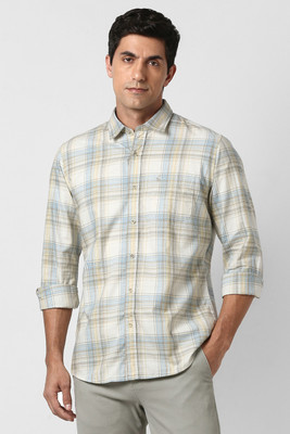 PETER ENGLAND Men Checkered Casual White Shirt