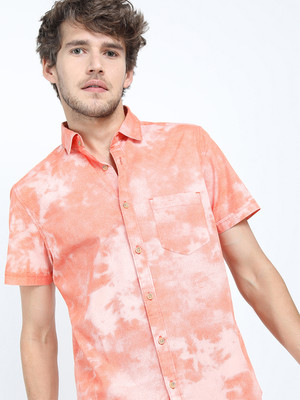HIGHLANDER Men Printed Casual Orange Shirt