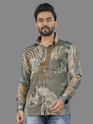 Khushi Creation Men Printed Casual Green Shirt