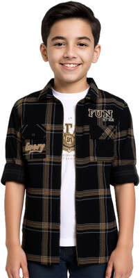 CAVIO Boys Checkered Casual Khaki, Black Shirt