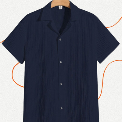 A DEEMOON TREND Men Self Design Casual Dark Blue Shirt