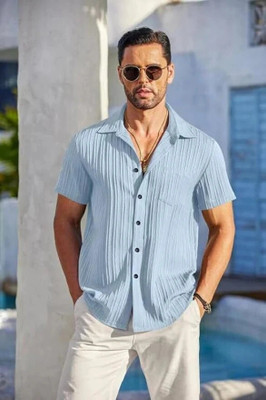 METRONAUT Men Self Design Casual Light Blue Shirt