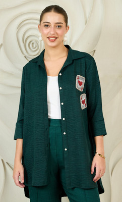 Shally Bhasin By Athena Women Embroidered Party Green Shirt