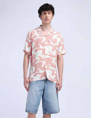 FLYING MACHINE Men Printed Casual Orange Shirt