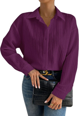 Leriya Fashion Women Self Design Casual Purple Shirt