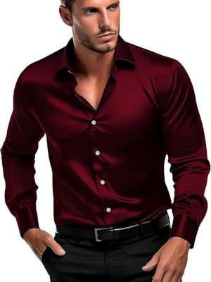 Tyzlo Men Solid Casual Maroon Shirt