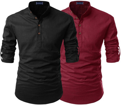 Fifth U Men Solid Casual Maroon, Black Shirt(Pack of 2)