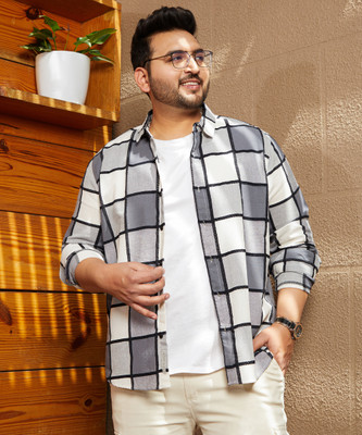 Instafab Plus Men Checkered Casual Grey Shirt