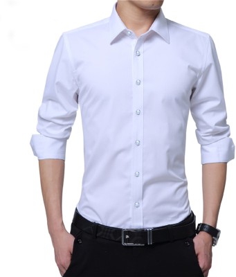 James Carson Men Solid Casual White Shirt