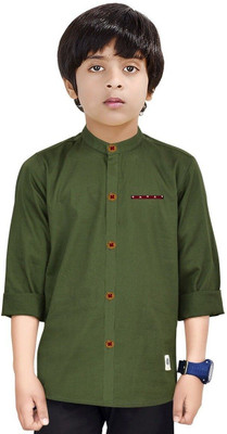 Paper Crane Boys Solid Casual Dark Green Shirt