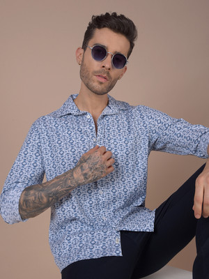 CRIMSOUNE CLUB Men Printed Casual Blue, White Shirt