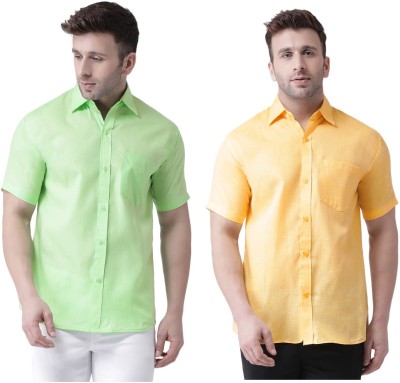 KLOSET BY RIAG Men Solid Casual Yellow Shirt(Pack of 2)