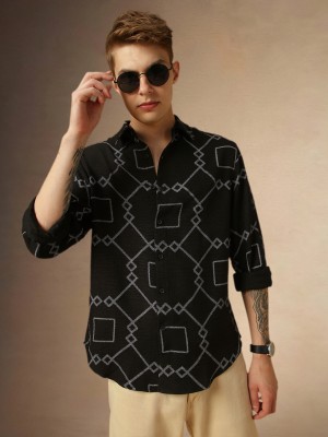 Dennis Lingo Men Printed Casual Black Shirt