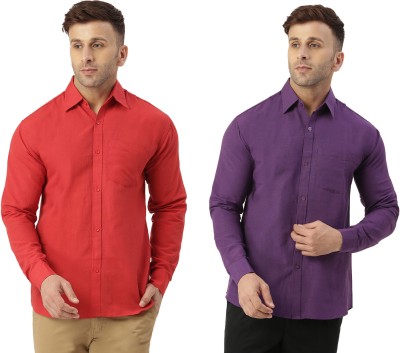 RIAG Men Solid Casual Purple, Red Shirt(Pack of 2)