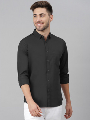 MOONBELL Men Solid Casual Black Shirt