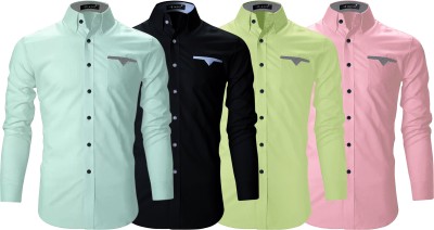 ROYAL SCOUT Men Solid Casual Green, Black, Light Green, Pink Shirt(Pack of 4)