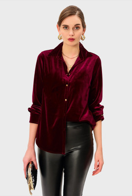 NEW-18 Women Solid Casual Maroon Shirt