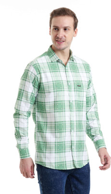 Sam Unique Man Men Checkered Casual Green Shirt