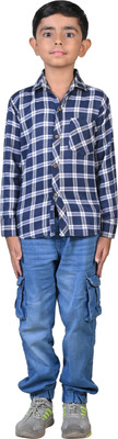 Hubkick Boys Checkered Casual Blue Shirt