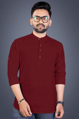 zbio Men Solid Straight Kurta(Maroon)