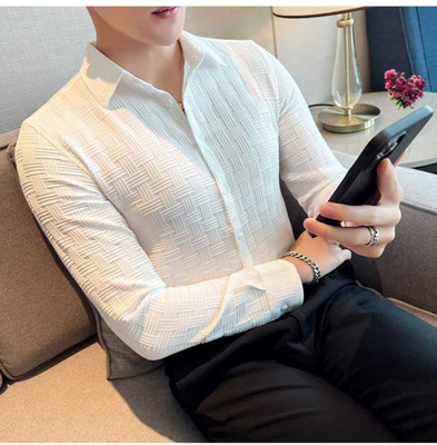 Pribha Fashion Men Solid Casual White Shirt