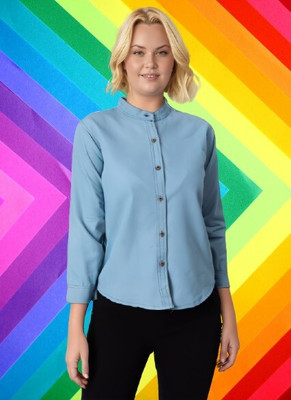 Wingzss Women Self Design Casual Blue Shirt