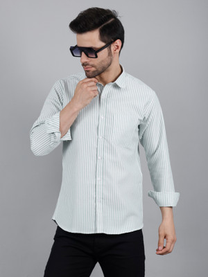Urban Shade Men Striped Casual Light Green Shirt