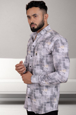 GCFAB Men Printed Casual Grey Shirt