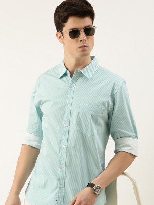 METRONAUT Men Striped Casual Light Green, White Shirt