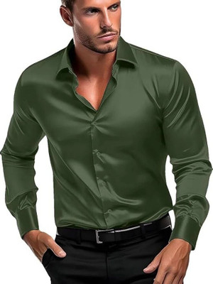 STOVESSY Men Solid Casual Dark Green Shirt