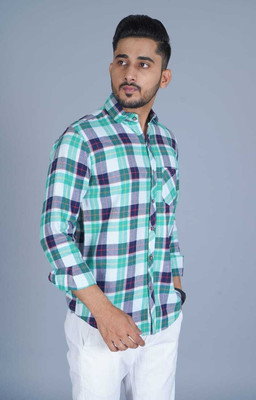 Apurva Interiors Men Checkered Casual Green Shirt