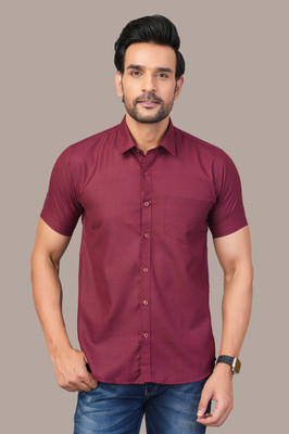 RENOUX Men Solid Formal Maroon Shirt