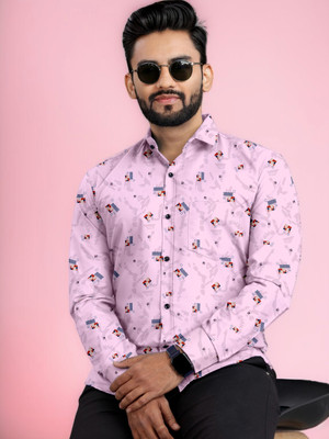 VSCLOTHING Men Self Design Casual Pink Shirt