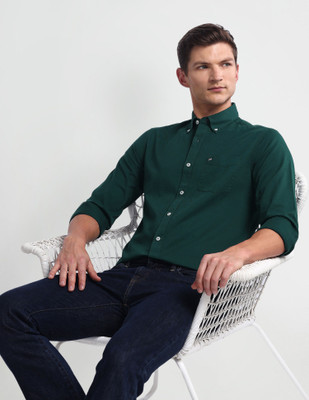 Arrow Sport Men Solid Casual Green Shirt