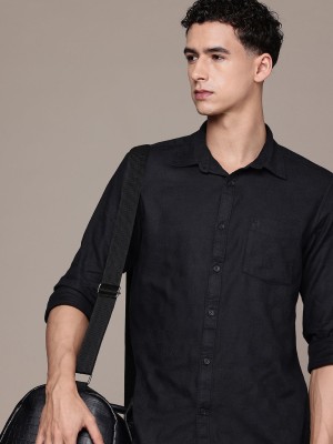 French Connection Men Self Design Casual Black Shirt