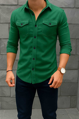vesloo willow Men Solid Casual Green Shirt