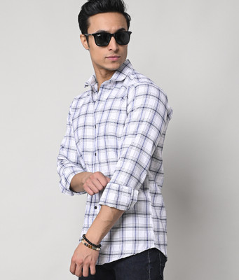 Tanip Men Checkered Casual White Shirt