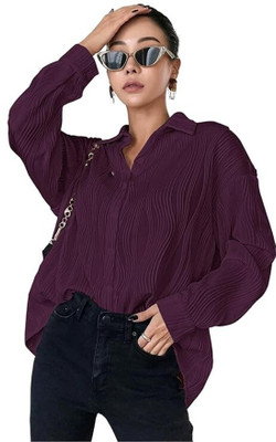 KASHIAN Women Solid Casual Purple Shirt