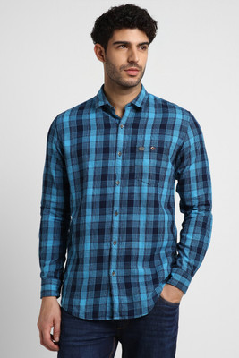 PETER ENGLAND Men Checkered Casual Dark Blue, Light Blue Shirt